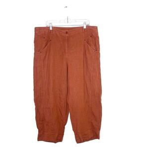 WRAP London Women's Rust Orange 100% Linen Wide Leg Cropped Pants Sz 16